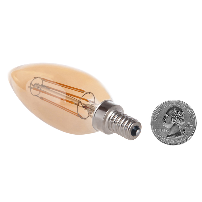 Gold Tint B10 E12 4W LED Vintage Antique Filament Light Bulb, 40W Equivalent, 4-Pack, AC100-130V or 220-240V Gold Tint B10 E12 4W LED Vintage Antique Filament Light Bulb, 40W Equivalent, 4-Pack, AC100-130V or 220-240V